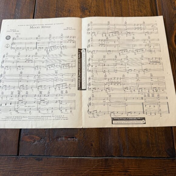 Moon River Piano Sheet Music Audrey Hepburn Mercer Mancini 1961 - Picture 6 of 6